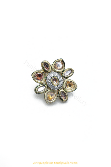 Gold Finished Kundan Ring By PTJ